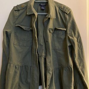 Anna Cai Olive Green Peplum Bomber Jacket